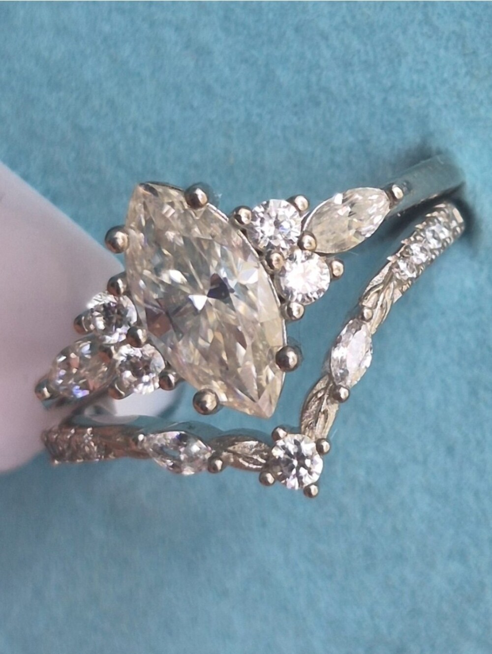 GRA CERTIFIED 3 Carat total* Marquise&Round Art Deco Bridal Ring set Size 6 US